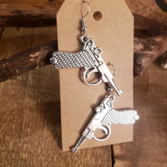 TINYdreamer Design Jewelry - Silver Gun Earrings Military Pistol Handgun Ruger~Armed Forces~Army Gift idea